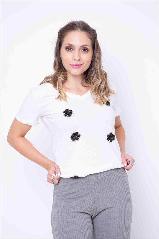 Remera Margarita con Brillos Escote V