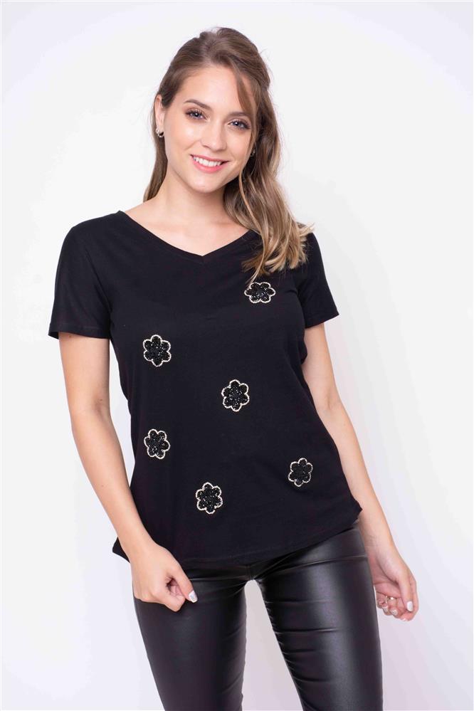 Remera Margarita con Brillos Escote V