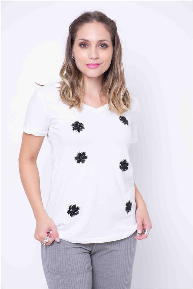 Remera Margarita con Brillos Escote V