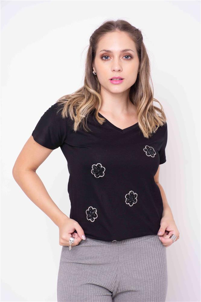 Remera Margarita con Brillos Escote V