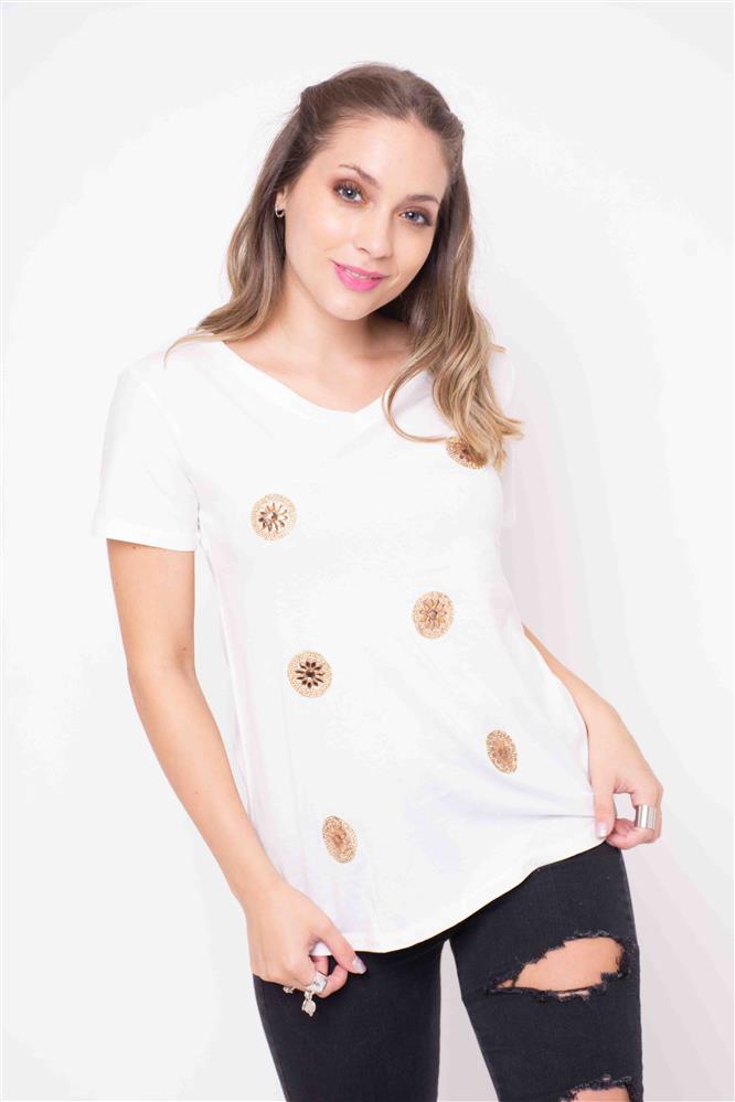 Remera Alison con Brillos Escote V